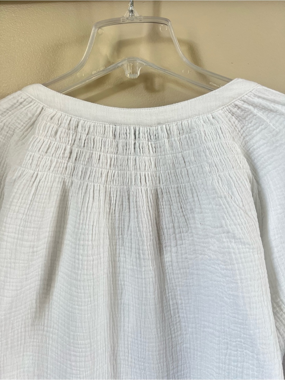 Mac and Me White Cotton Gauze Tie Neck Peasant Blouse 1X Boho Coastal 3/4 Sleeve - Picture 15 of 16